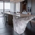 High-end villa bar front desk minimalist luminous island bar counter dining table custom transparent resin ice block bar art tea table