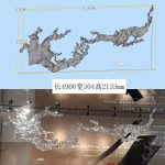 Transparent waves hanging in the air in the hotel lobby, artistic decorative resin ornaments hanging from the ceiling of the sales office in the shopping mall