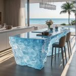 High-end villa bar front desk minimalist luminous island bar counter dining table custom transparent resin ice block bar art tea table
