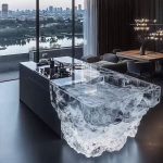 High-end villa bar front desk minimalist luminous island bar counter dining table custom transparent resin ice block bar art tea table