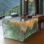 High-end villa bar front desk minimalist luminous island bar counter dining table custom transparent resin ice block bar art tea table
