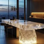 High-end villa bar front desk minimalist luminous island bar counter dining table custom transparent resin ice block bar art tea table