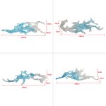 Transparent waves hanging in the air in the hotel lobby, artistic decorative resin ornaments hanging from the ceiling of the sales office in the shopping mall