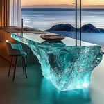 High-end villa bar front desk minimalist luminous island bar counter dining table custom transparent resin ice block bar art tea table