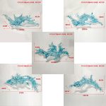 Transparent waves hanging in the air in the hotel lobby, artistic decorative resin ornaments hanging from the ceiling of the sales office in the shopping mall