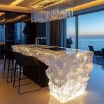 High-end villa bar front desk minimalist luminous island bar counter dining table custom transparent resin ice block bar art tea table