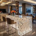 High-end villa bar front desk minimalist luminous island bar counter dining table custom transparent resin ice block bar art tea table