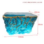 Transparent resin luminous crystal island, light luxury home dining table, ice cubes, stones, high-end feeling, hotel reception bar, front desk