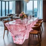 High-end villa bar front desk minimalist luminous island bar counter dining table custom transparent resin ice block bar art tea table