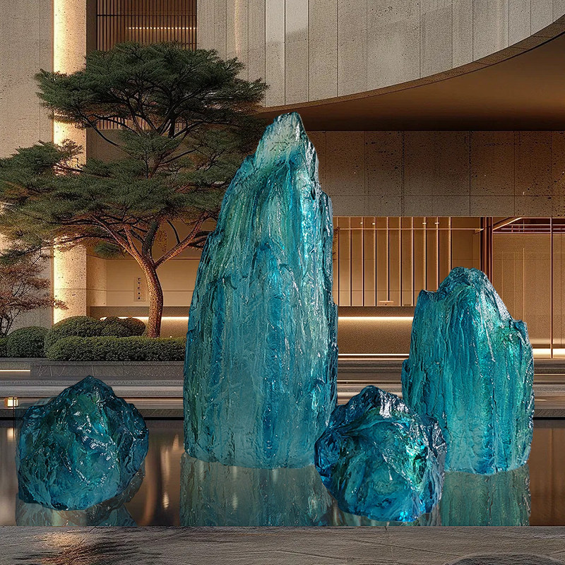 Hotel Club Large Transparent Landscape Stone Sculpture Resin Ornaments Sales Office Villa Pond Decorative Artwork