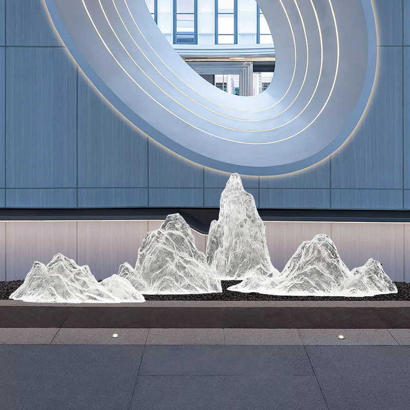 Modern Creative Transparent Resin Rockery Sculpture Hotel Lobby Sales Office Landscape Ornaments Ice and Snow Mountain Floor Decoration