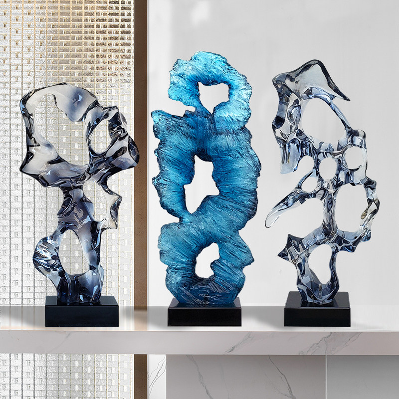 Modern abstract transparent resin sculpture dec...