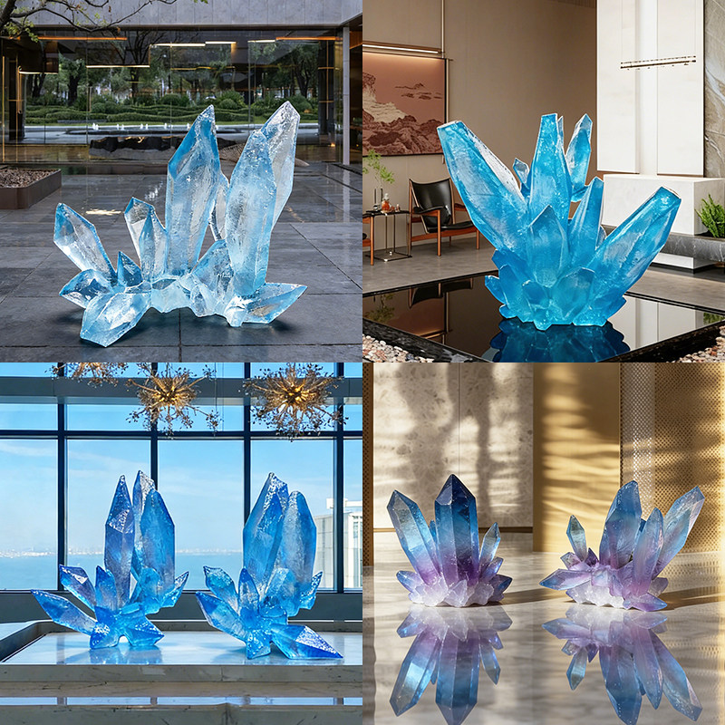 Transparent resin crystal simulation ice cone ornament, shopping mall, amusement park, snow mountain scenery, luminous ice pillar sculpture decoration
