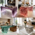 Light luxury transparent resin crystal island table, clubhouse, villa beauty salon, designer’s creative glacier tea table customization
