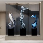 Modern abstract transparent resin sculpture, large floor standing ornament, hotel lobby, sales office, corridor decoration artwork