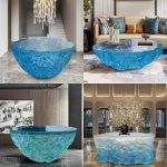 Transparent blue deep ocean tea table, modern light luxury living room, household resin table, high-end art crystal circular tea table