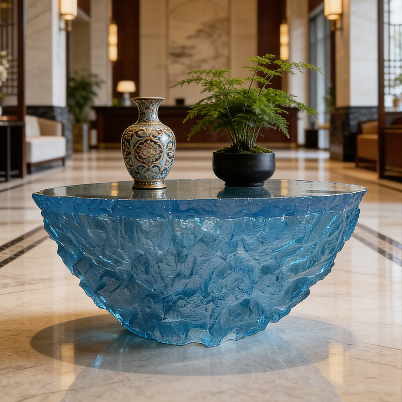 Transparent blue deep ocean tea table, modern l...