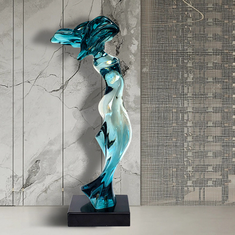 Modern abstract transparent resin sculpture, large floor standing ornament, hotel lobby, sales office, corridor decoration artwork