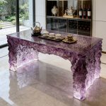 Light luxury transparent resin crystal island table, clubhouse, villa beauty salon, designer’s creative glacier tea table customization