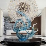 Large scale foam decorations in the lobby and atrium of the hotel, transparent resin sculptures, sales office entrance, floor decorations, art