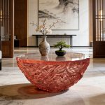 Transparent blue deep ocean tea table, modern light luxury living room, household resin table, high-end art crystal circular tea table