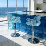 Light luxury household dining chair, transparent resin, high-end petal bar counter chair, designer style, adjustable and rotatable high foot stool